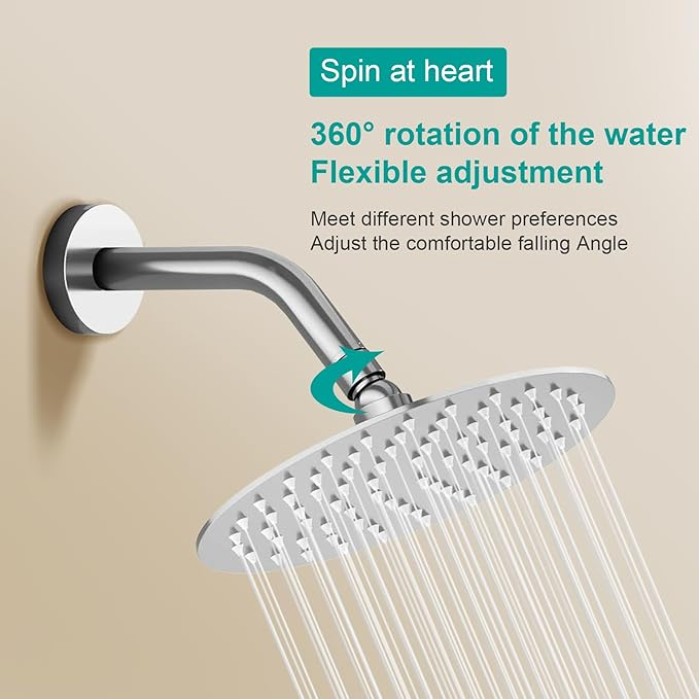 6 Inch Round Rain Shower head, High Flow Stainless Steel Rainfall Shower Head, High Pressure Design (Chrome)