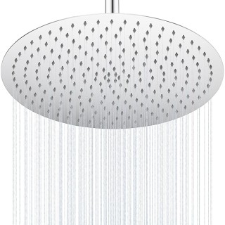 Rain Shower Head 16 Inch High Pressure Rainfall Shower Head, Ultra Thin Stainless Steel Wall/Ceiling Mount Rain Shower Panel, Round Overhead Showerhead, Polished Chrome
