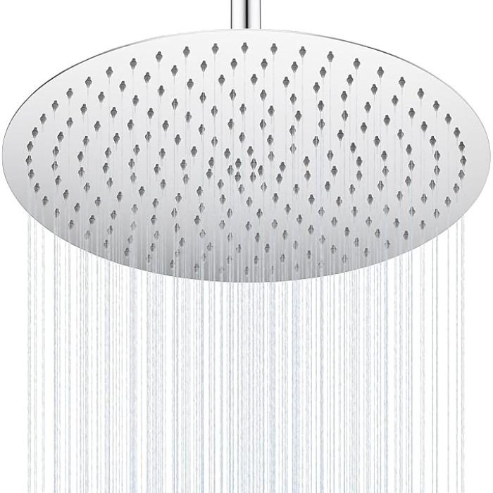 Rain Shower Head 16 Inch High Pressure Rainfall Shower Head, Ultra Thin Stainless Steel Wall/Ceiling Mount Rain Shower Panel, Round Overhead Showerhead, Polished Chrome