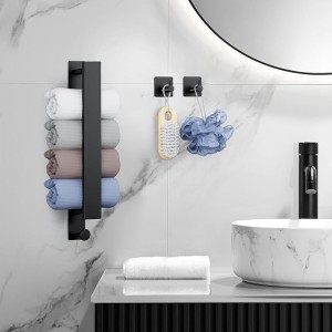 Hand Towel Bar Self Adhesive,Thicken SUS304 Stainless Steel Bathroom Towel Holder, Towel Rod for Bathroom Heavy Duty Wall Mounted Towel Rack Hanger (15.7IN, Black)(Size:40cm,Color:Black)