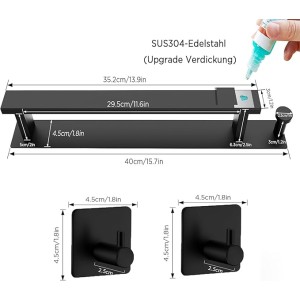 Hand Towel Bar Self Adhesive,Thicken SUS304 Stainless Steel Bathroom Towel Holder, Towel Rod for Bathroom Heavy Duty Wall Mounted Towel Rack Hanger (15.7IN, Black)(Size:40cm,Color:Black)