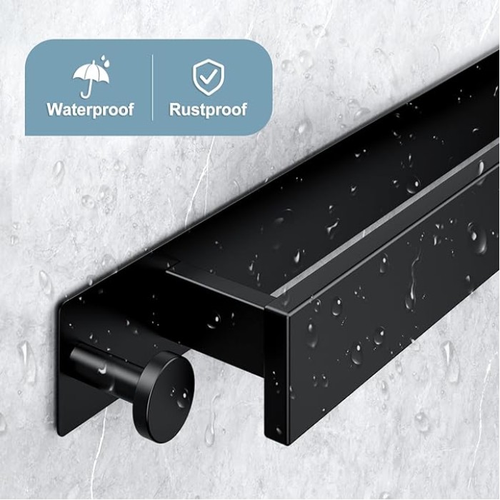 Hand Towel Bar Self Adhesive,Thicken SUS304 Stainless Steel Bathroom Towel Holder, Towel Rod for Bathroom Heavy Duty Wall Mounted Towel Rack Hanger (15.7IN, Black)(Size:40cm,Color:Black)