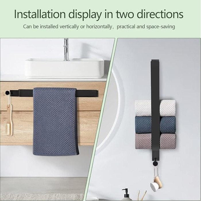 Hand Towel Bar Self Adhesive,Thicken SUS304 Stainless Steel Bathroom Towel Holder, Towel Rod for Bathroom Heavy Duty Wall Mounted Towel Rack Hanger (15.7IN, Black)(Size:40cm,Color:Black)