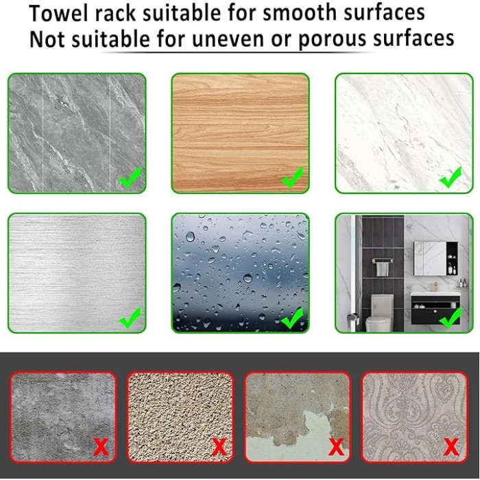 Hand Towel Bar Self Adhesive,Thicken SUS304 Stainless Steel Bathroom Towel Holder, Towel Rod for Bathroom Heavy Duty Wall Mounted Towel Rack Hanger (15.7IN, Black)(Size:40cm,Color:Black)