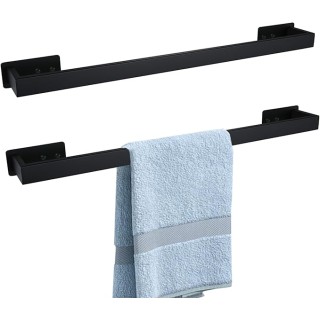 Self-Adhesive Bathroom Towel Bar for Wall Mounted and Drill Free Towel Rack Matte Black 24-Inch Towel Holder Square Sticky on Bathroom Towel Hangers Stainless Steel 2 Pack, A8310MB-L6P2