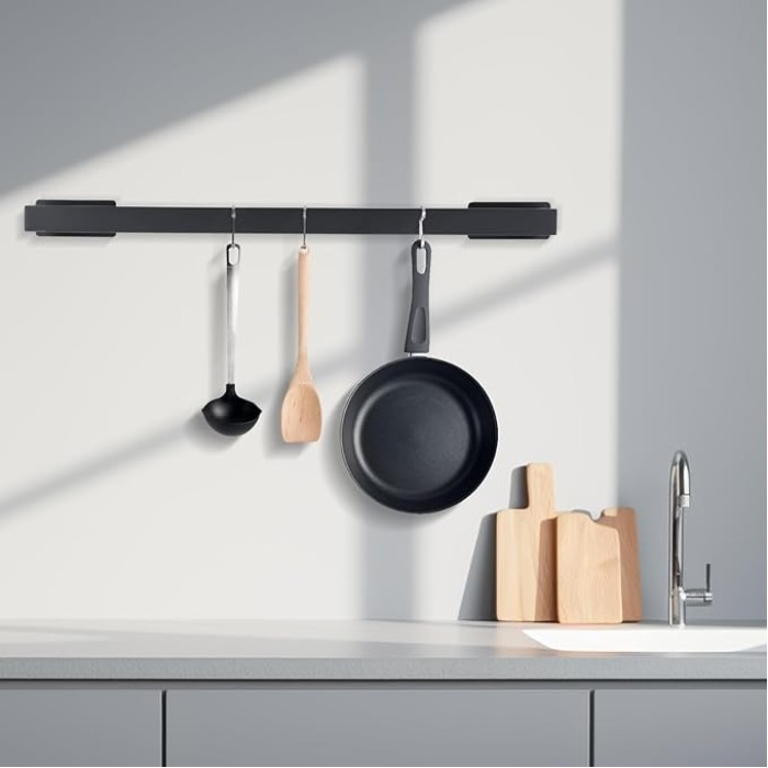 Self-Adhesive Bathroom Towel Bar for Wall Mounted and Drill Free Towel Rack Matte Black 24-Inch Towel Holder Square Sticky on Bathroom Towel Hangers Stainless Steel 2 Pack, A8310MB-L6P2
