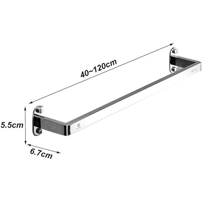 Towel Rails Self Adhesive or Screws Mounting Dual Purpose Towel Bar Rail, SUS304 Stainless Steel Large Size Single Towel Rack, 40CM-120CM, Silver, for Kitchen Bathrooms Lavatory Closets(95cm)
