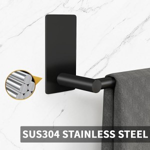 Towel Rail Self Adhesive, 80cm Black Bathroom Towel Holder, Stick-on Wall Mounted Towel Rack, SUS304 Stainless Steel, No Drilling