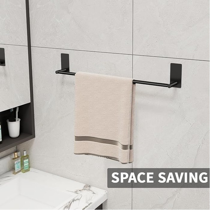 Towel Rail Self Adhesive, 80cm Black Bathroom Towel Holder, Stick-on Wall Mounted Towel Rack, SUS304 Stainless Steel, No Drilling