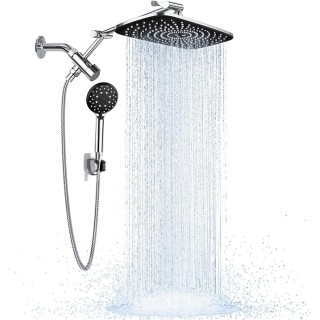11.8 Inch Rain Shower Head with 6 Modes Handheld Water Spray,Wide Showerhead Combo with Extension Arm-housewarming gifts,1.8gpm Dual Shower with Anti-Clog Nozzles,Silver Chrome