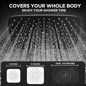 11.8 Inch Rain Shower Head with 6 Modes Handheld Water Spray,Wide Showerhead Combo with Extension Arm-housewarming gifts,1.8gpm Dual Shower with Anti-Clog Nozzles,Silver Chrome