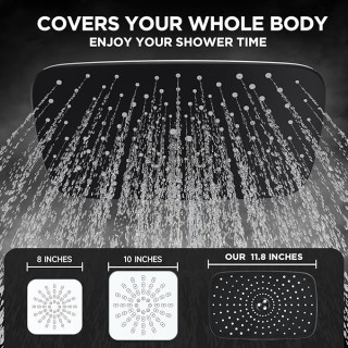 11.8 Inch Rain Shower Head with 6 Modes Handheld Water Spray,Wide Showerhead Combo with Extension Arm-housewarming gifts,1.8gpm Dual Shower with Anti-Clog Nozzles,Silver Chrome