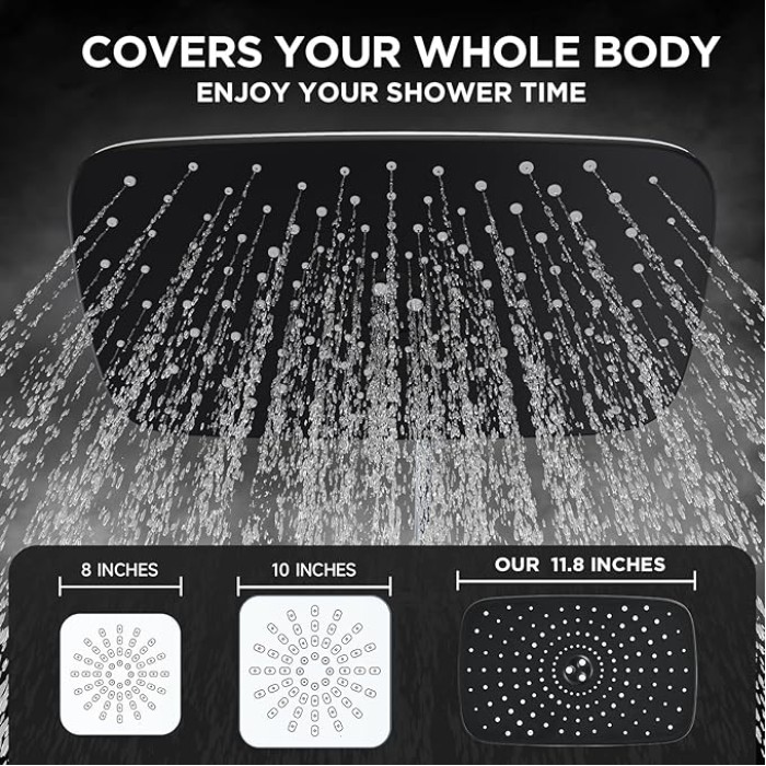 11.8 Inch Rain Shower Head with 6 Modes Handheld Water Spray,Wide Showerhead Combo with Extension Arm-housewarming gifts,1.8gpm Dual Shower with Anti-Clog Nozzles,Silver Chrome