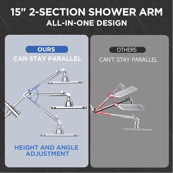 11.8 Inch Rain Shower Head with 6 Modes Handheld Water Spray,Wide Showerhead Combo with Extension Arm-housewarming gifts,1.8gpm Dual Shower with Anti-Clog Nozzles,Silver Chrome