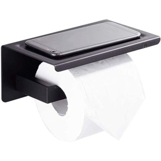 Black Toilet Paper Holder Adhesive, Toilet Paper Holder with Shelf, Adhesive no Drill Wall Mounted