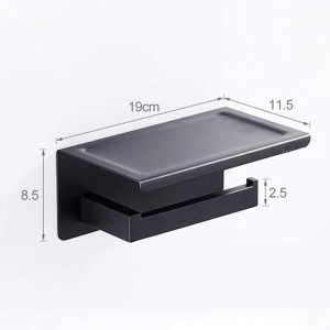 Black Toilet Paper Holder Adhesive, Toilet Paper Holder with Shelf, Adhesive no Drill Wall Mounted
