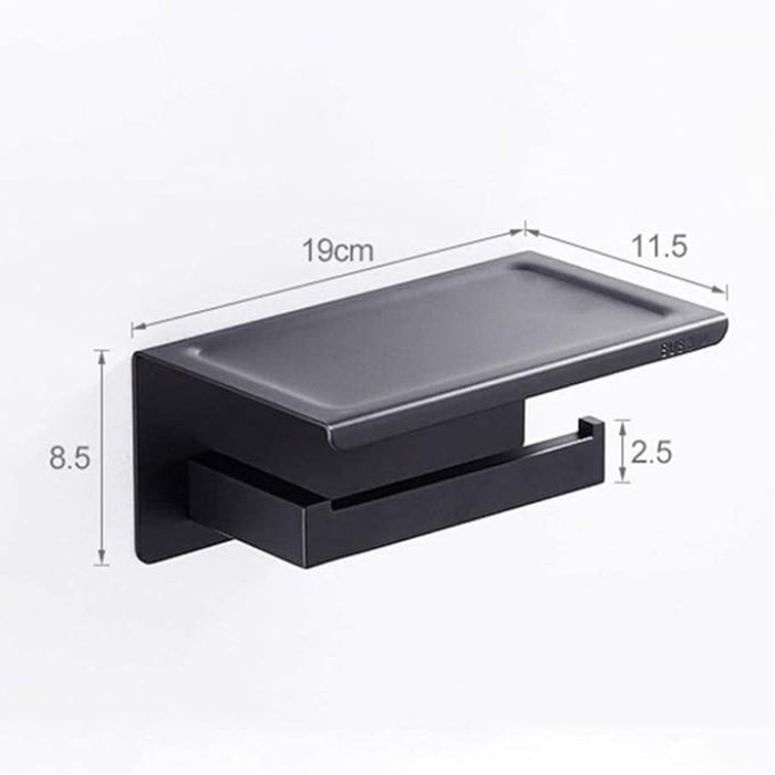 Black Toilet Paper Holder Adhesive, Toilet Paper Holder with Shelf, Adhesive no Drill Wall Mounted