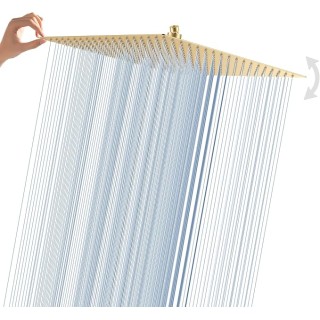 16 Inch Brushed Gold Ultra Large Rain Shower Head, High Pressure Stainless Steel, Square Rainfall Showerhead, Ceiling Mounted Waterfall Shower for Full Body Coverage,ultra thin,Luxury Spa Experience