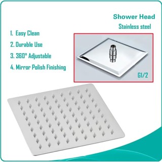 8'' High Flow Rain Shower Head - Stainless Steel Square Rainfall Showerhead with High Pressure Design for Low Water Flow - Chrome Finish