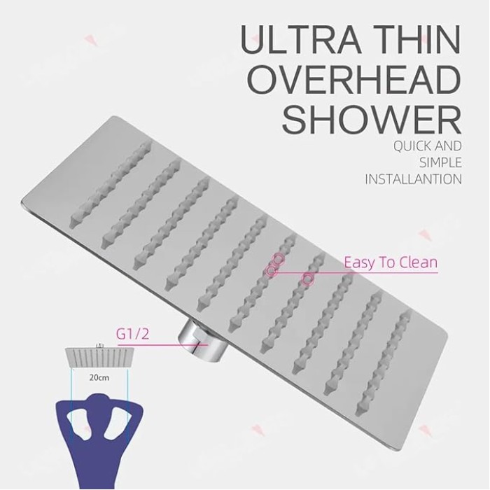 8'' High Flow Rain Shower Head - Stainless Steel Square Rainfall Showerhead with High Pressure Design for Low Water Flow - Chrome Finish