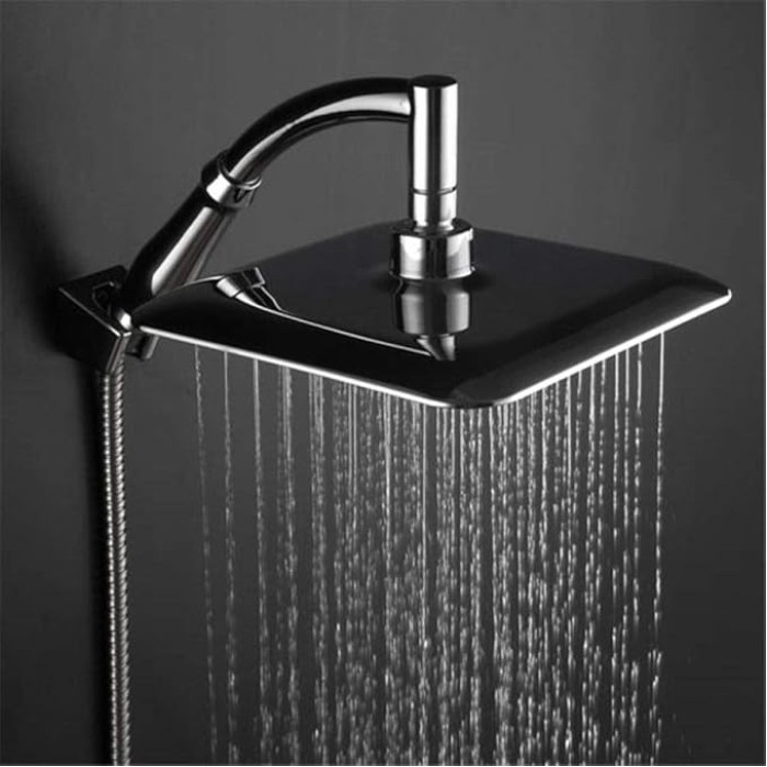 ABS Chrome 9 Inch Square Thin Rotatable Top Rain Shower Head Wall Mounted Extension Arm Water Saving Pressurized Shower for Bath,9 inch
