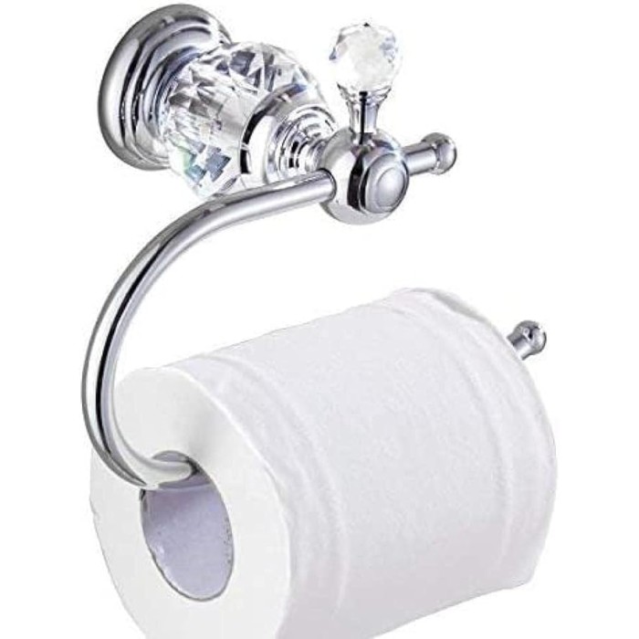 Modern Brass Bathroom Accessories Set with Crystal Accents Includes Shower Shelf Toilet Paper Holder Wall Mounted Towel Bar Toilet Brush Holder and Roll Holder