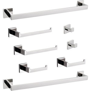8-Piece Bathroom Hardware Set, Modern Stainless Steel, for Multiple Spaces, Chrome Finish