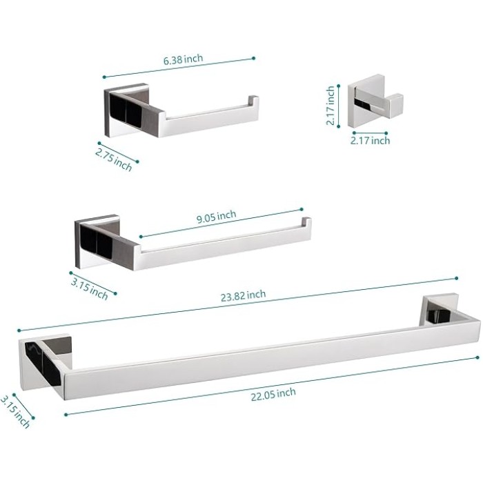 8-Piece Bathroom Hardware Set, Modern Stainless Steel, for Multiple Spaces, Chrome Finish