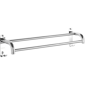 Modern Nordic Style Silver Towel Rod with Hooks Wall Mounted Bathroom Towel Rail Bar SUS304 Stainless Steel Double Towel Rack Kitchen Dish Cloths Hanger Polished Finish 70cm
