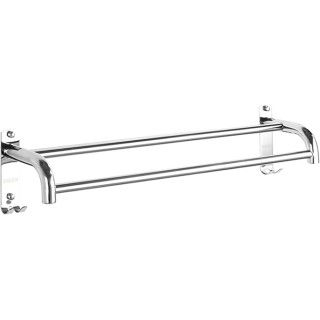 Modern Nordic Style Silver Towel Rod with Hooks Wall Mounted Bathroom Towel Rail Bar SUS304 Stainless Steel Double Towel Rack Kitchen Dish Cloths Hanger Polished Finish 70cm