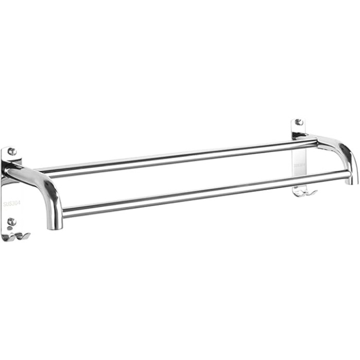 Modern Nordic Style Towel Bar with Hooks 40Cm Long Wall Mounted Bathroom and Kitchen Towel Rack Sus304 Stainless Steel Double Towel Holder Polished Finish Space Saving Design,One Color40Cm