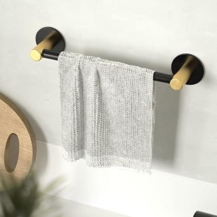 Towel Hanger Self Adhesive Towel Bar No Drilling Black Wall Mount Space Aluminum for Toilets, bathrooms,40cm