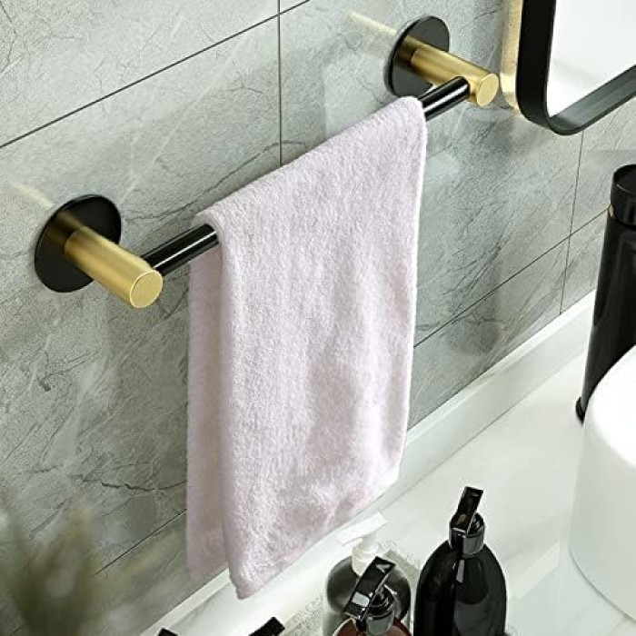 Towel Hanger Self Adhesive Towel Bar No Drilling Black Wall Mount Space Aluminum for Toilets, bathrooms,40cm