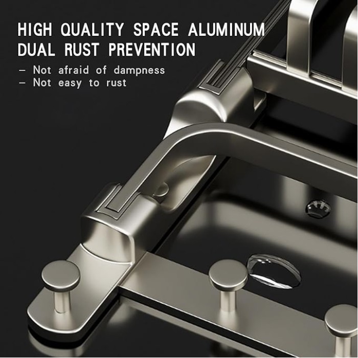 Aluminium Wall with Double Bar and Hooks Self Adhesive Bathroom and Kitchen Towel Rail