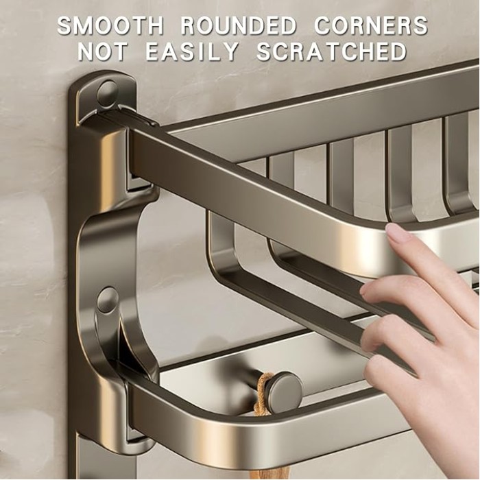 Aluminium Wall with Double Bar and Hooks Self Adhesive Bathroom and Kitchen Towel Rail