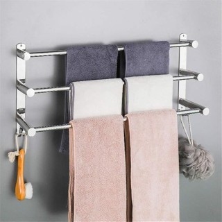 Wall Mounted Shelf with Self Adhesive Towel Bar for Kitchen Bathroom 70 cm/3 Rods