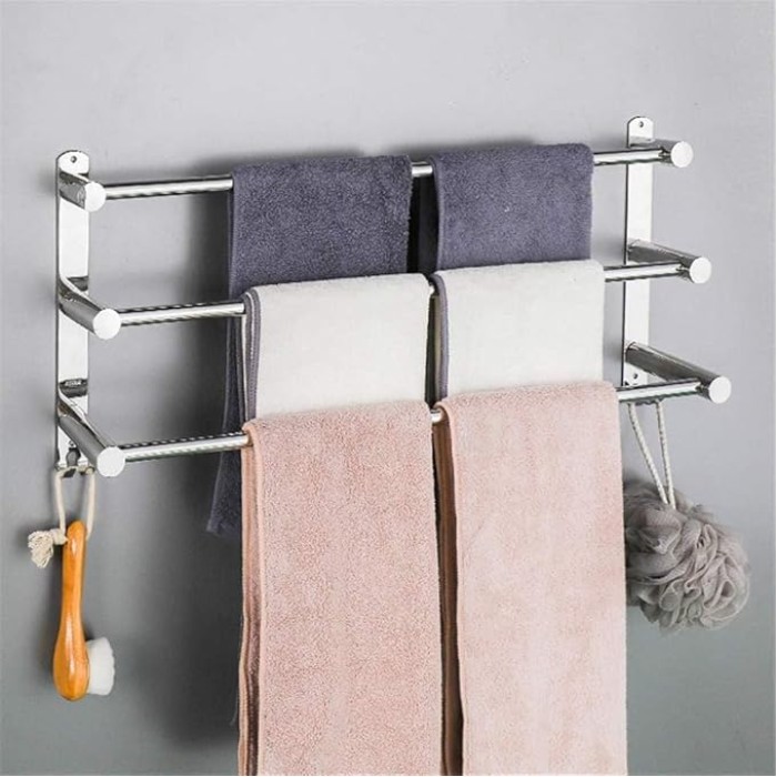 Wall Mounted Shelf with Self Adhesive Towel Bar for Kitchen Bathroom 70 cm/3 Rods