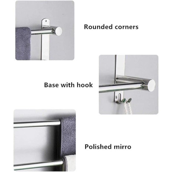 Wall Mounted Shelf with Self Adhesive Towel Bar for Kitchen Bathroom 70 cm/3 Rods