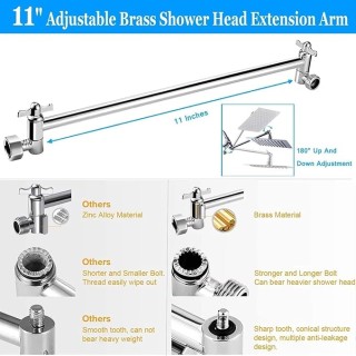 Shower Head, 8'' High Pressure Rainfall Shower Head/Handheld Showerhead Combo with 11” Extension Arm, Anti-leak Shower Head with Holder/Hose, Flow Regulator (Chrome)