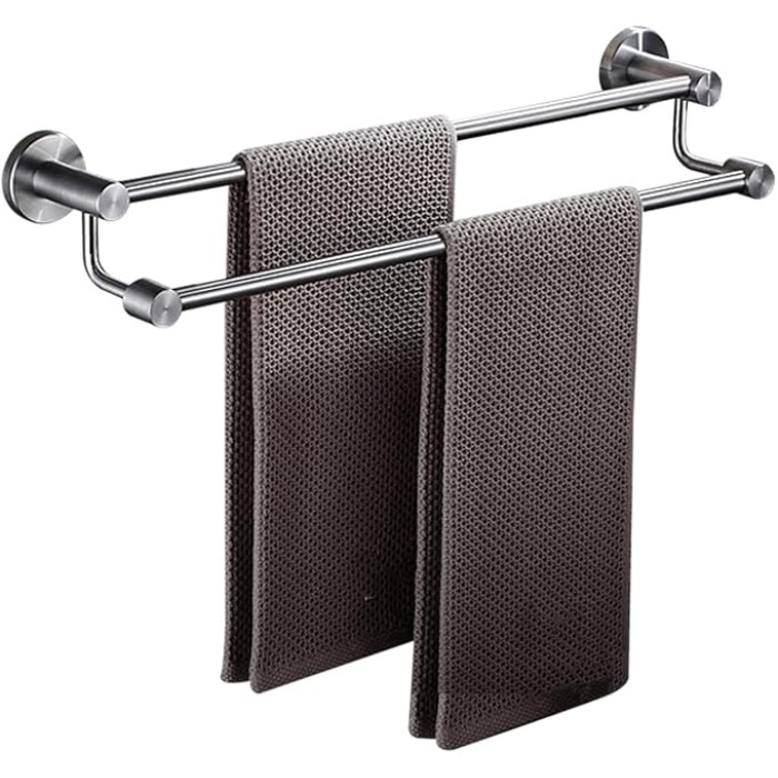 Towel Holder Double Rod Towel Hanger Stainless Steel Towel Rail Wall Mounted Adhesive No Drilling for Bathroom Toilet,Chrome,60Cm Bathroom,Brushed50Cm