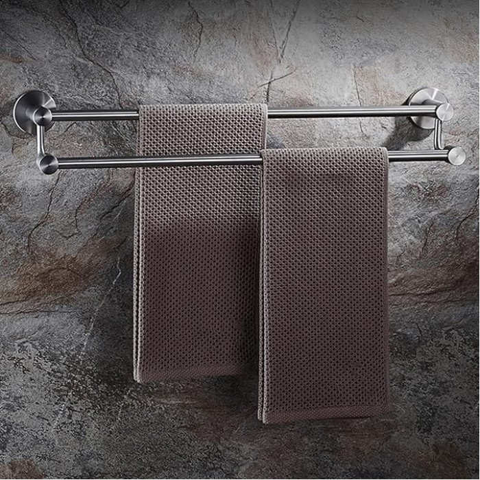 Towel Holder Double Rod Towel Hanger Stainless Steel Towel Rail Wall Mounted Adhesive No Drilling for Bathroom Toilet,Chrome,60Cm Bathroom,Brushed50Cm