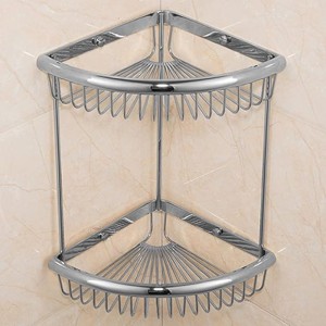 Luxury Bathroom Accessories Set with Brass Shower Shelf Toilet Paper Holder Silver Crystal Wall Mounted Towel Bar and Toilet Brush Holder Modern Towel Rack Included,Corner Shelf