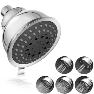 Pressure Shower Head, Chrome Rain Head with 5 Spray Settings, Adjustable Metal Swivel, Small Silicone Nozzles, Powerful Deluxe Fixed Bathroom Showerhead