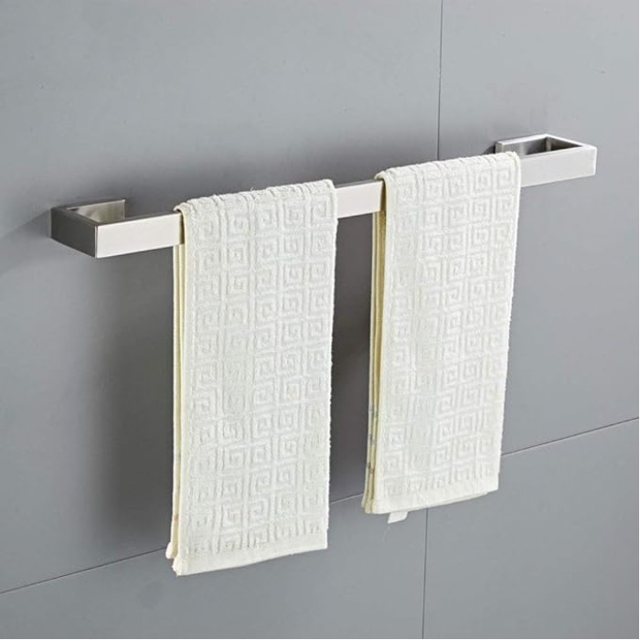 Brushed Finish Wall Mounted Towel Rail Hardware Accessories Sets Hotel Towel Rack with Self Adhesive Rust Proof Waterproof Stainless Steel Silver Towel Holder for Kitchen Bathroom 40cm (60cm )