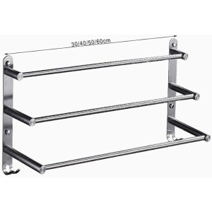 3-Tier Bath Towel Rack with Hooks Towel Rail Wall Mounted SUS304 Stainless Steel Towel Storage Bathroom Towel Rails Self Adhesive Bath Towel Rail50CM (60cm)