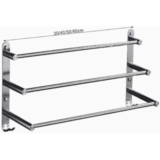 3-Tier Bath Towel Rack with Hooks Towel Rail Wall Mounted SUS304 Stainless Steel Towel Storage Bathroom Towel Rails Self Adhesive Bath Towel Rail50CM (60cm)