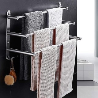 3-Tier Bath Towel Rack with Hooks Towel Rail Wall Mounted SUS304 Stainless Steel Towel Storage Bathroom Towel Rails Self Adhesive Bath Towel Rail50CM (60cm)