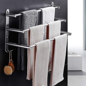 3-Tier Bath Towel Rack with Hooks Towel Rail Wall Mounted SUS304 Stainless Steel Towel Storage Bathroom Towel Rails Self Adhesive Bath Towel Rail40CM (50cm)