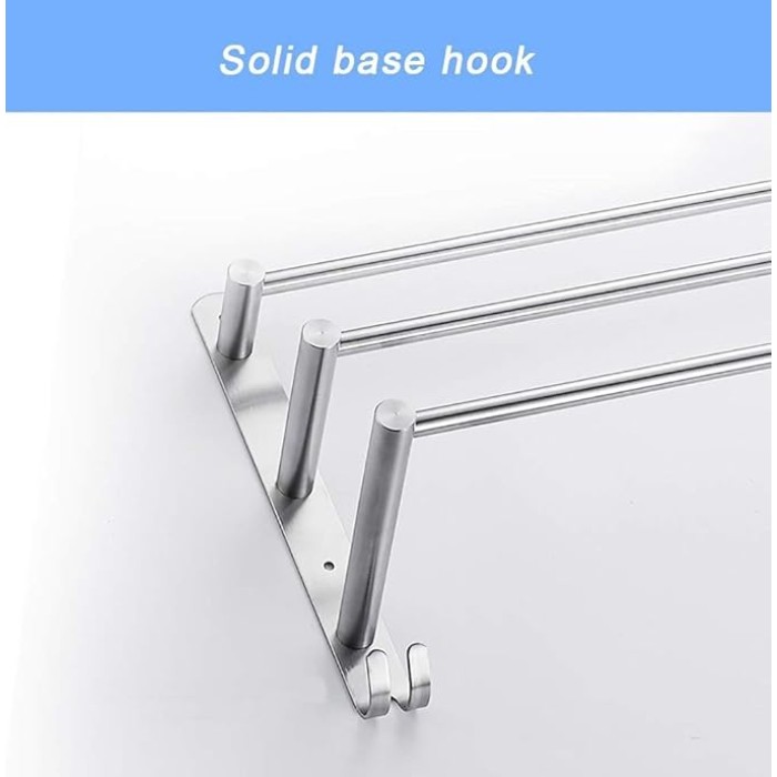 3-Tier Bath Towel Rack with Hooks Towel Rail Wall Mounted SUS304 Stainless Steel Towel Storage Bathroom Towel Rails Self Adhesive Bath Towel Rail40CM (50cm)