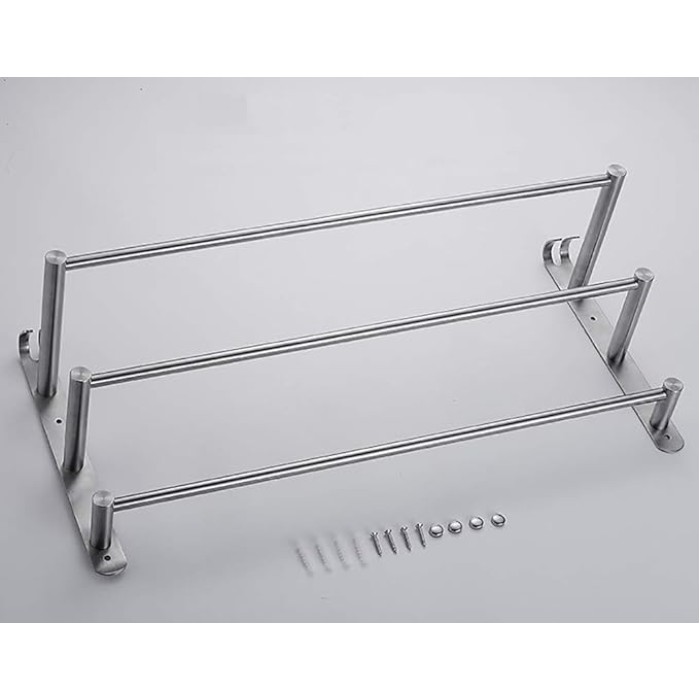 3-Tier Bath Towel Rack with Hooks Towel Rail Wall Mounted SUS304 Stainless Steel Towel Storage Bathroom Towel Rails Self Adhesive Bath Towel Rail40CM (50cm)